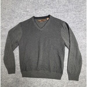 Perry Ellis Merino Wool Blend Sweater Mens Size L Gray V Neck Knit Pullover